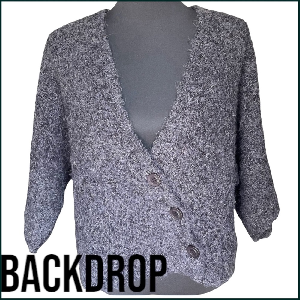 Backdrop Grey 3/4 Sleeve Deep V 3-Button Alpaca Wool Sweater (S/M)